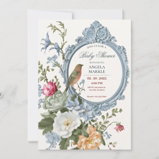 Waterverf floraal en vogel lijst Baby shower Kaart (Voorkant)