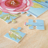  waterverf floraal land blauw hout legpuzzel (Zijkant)