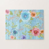  waterverf floraal land blauw hout legpuzzel (Horizontaal)