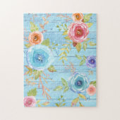  waterverf floraal land blauw hout legpuzzel (Verticaal)