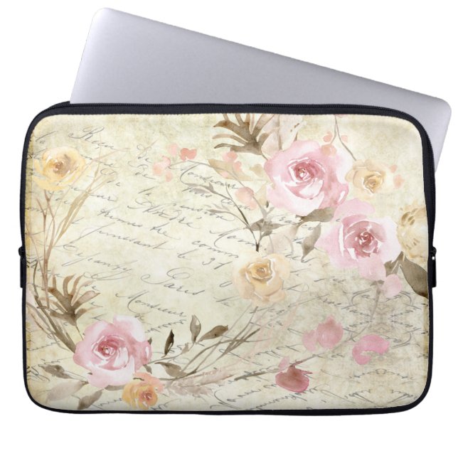  waterverf floraal laptop sleeve (Voorkant)