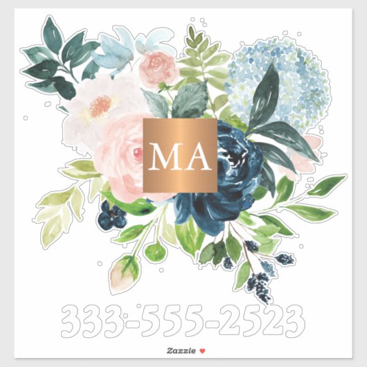 Waterverf floraal metaalkoper monogram sticker (Vel)