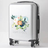Waterverf floraal metaalkoper monogram sticker (Koffer)