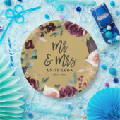 Waterverf floraal + script trouwdag Mr & Mrs Papieren Bordje (Feest)