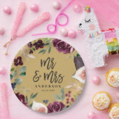 Waterverf floraal + script trouwdag Mr & Mrs Papieren Bordje (Feest)