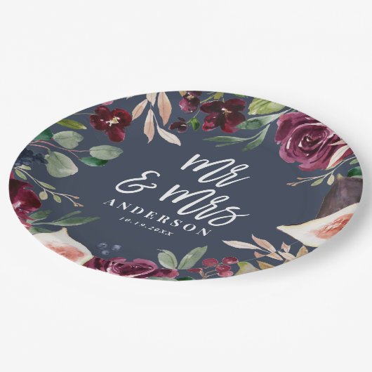 Waterverf floraal + script trouwdag Mr & Mrs Papieren Bordje (Gekanteld)