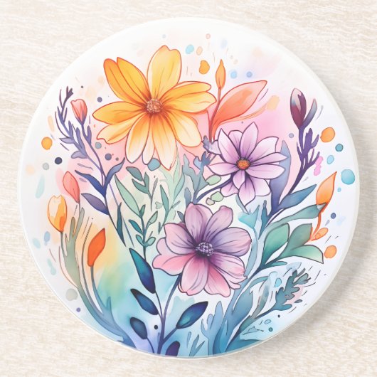 waterverf floraal zandsteen onderzetter (Voorkant)