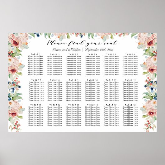Waterverf Floral 18 Tafels Trouwstoelen Poster (Voorkant)