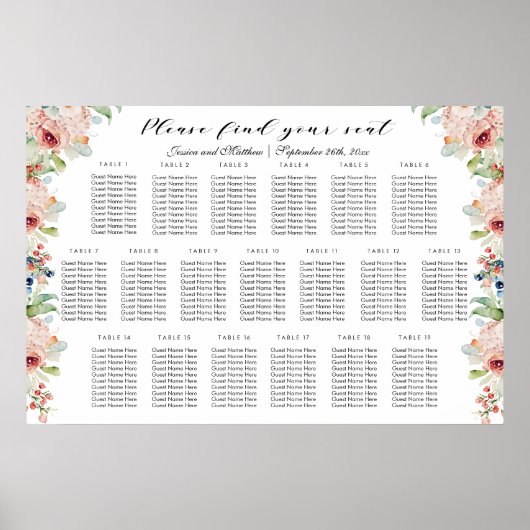 Waterverf Floral 19 Tafels Trouwstoelen Poster (Voorkant)