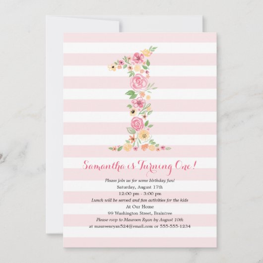 Waterverf Floral 1 eerste verjaardag Kaart (Voorkant)