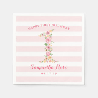 Waterverf Floral 1 eerste verjaardag Servetten