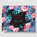 Waterverf Floral 30th Birthday Gastenboek Zwart<br><div class="desc">Vier in stijl met ons heldere en gedurfde gastenboek voor het 30e verjaardagsfeestje,  met ons prachtige waterverf bloemontwerp in blauw en roze. Bestel nu en maak van uw dertigste verjaardag een onvergetelijke!</div>