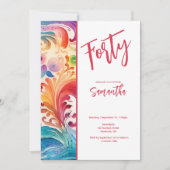 Waterverf Floral 40e Verjaardagsuitnodiging Kaart (Voorkant)