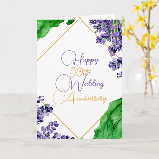 Waterverf Floral 50e bruiloft Jubileum Kaart (Gele Bloem)
