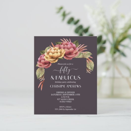 Waterverf Floral 50e verjaardag Uitnodigingen (Staand voorkant)