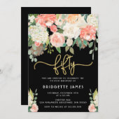 Waterverf Floral 50th Birthday Kaart (Voorkant / Achterkant)