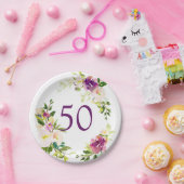 Waterverf Floral 50th Birthday Papieren Bordje (Feest)