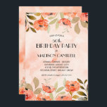 Waterverf Floral 50th Birthday Party<br><div class="desc">Mooie oranje waterverf bloemen en elegante bladeren benadrukken de uitnodigingen van deze vrouw op het verjaardagsfeest,  leuk voor elke leeftijd. Punten in onze winkel koppelen.</div>