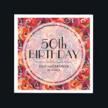 Waterverf Floral 50th Birthday Servet<br><div class="desc">Florale patronen van rode,  oranje en donkere paarse geklede bloemen en groene bladeren,  deze luiers zijn geweldig voor een verjaardagsfeest of om het even welk moment. Punten in onze winkel koppelen.</div>