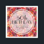 Waterverf Floral 50th Birthday Servet<br><div class="desc">Florale patronen van rode,  oranje en donkere paarse geklede bloemen en groene bladeren,  deze luiers zijn geweldig voor een verjaardagsfeest of om het even welk moment. Punten in onze winkel koppelen.</div>