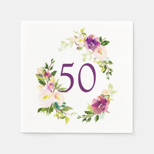 Waterverf Floral 50th Birthday Servet (Voorkant)