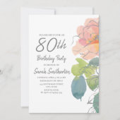 Waterverf Floral 80e verjaardag van de roze Coral  Kaart (Voorkant)