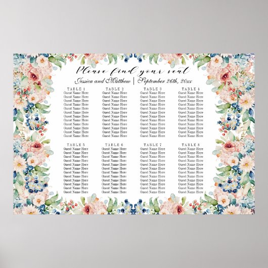 Waterverf Floral 8 Tafels Trouwstoelen Poster (Voorkant)