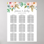 Waterverf Floral 9 Tables Wedding Seding Chart Poster (Voorkant)