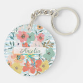  Waterverf Floral Aangepaste foto Aangepast op maa Sleutelhanger (Achterkant)