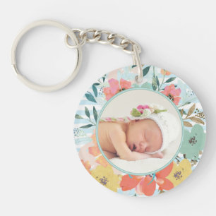 Waterverf Floral Aangepaste foto Aangepast op maa Sleutelhanger