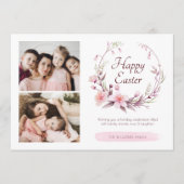 Waterverf Floral - Aangepaste foto Roze Pasen Feestdagenkaart (Voorkant)