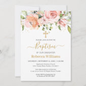 Waterverf Floral Abrikoze Roses Baby Baptisme Kaart (Voorkant)