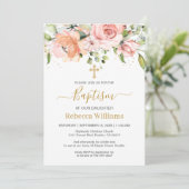 Waterverf Floral Abrikoze Roses Baby Baptisme Kaart (Staand voorkant)