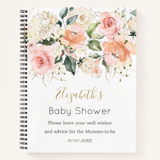 Waterverf Floral Abrikoze Roses Baby shower Notitieboek (Voorkant)