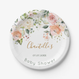Waterverf Floral Abrikoze Roses Baby shower Papieren Bordje
