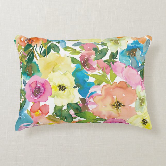 Waterverf Floral Accent Pillow Kussen (Voorkant)