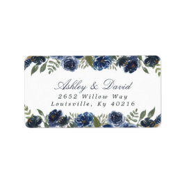 Waterverf Floral adres label Navy Blue Flowers