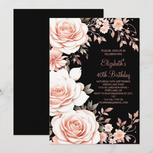 Waterverf Floral Adult 40e geboortedag Kaart (Voorkant / Achterkant)