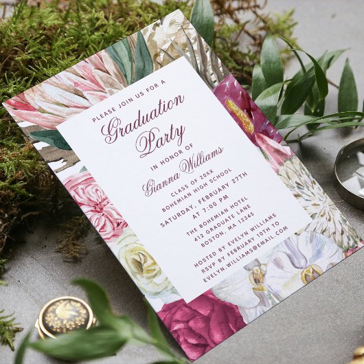 Waterverf Floral Afstudeerder Afstuderen Kaart