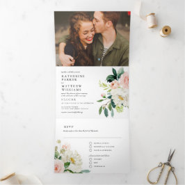  Waterverf Floral All-in-One Photo Wedding Drieluik Uitnodiging