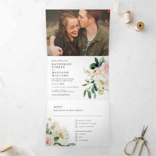 Waterverf Floral All-in-One Photo Wedding Drieluik Uitnodiging