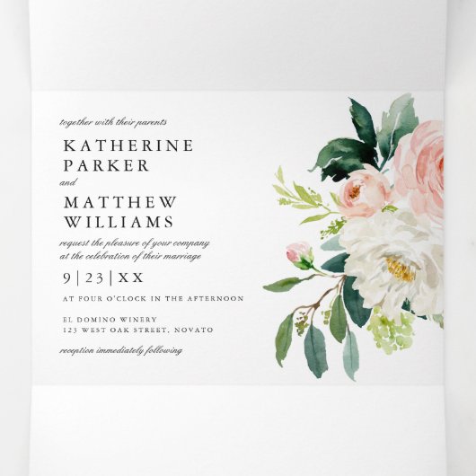  Waterverf Floral All-in-One Photo Wedding Drieluik Uitnodiging (Binnenkant midden)