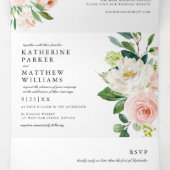 Waterverf Floral All-in-One Wedding Drieluik Uitnodiging (Binnenkant midden)