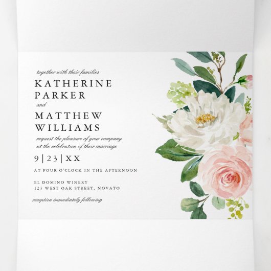 Waterverf Floral All-in-One Wedding Drieluik Uitnodiging (Binnenkant midden)