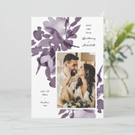 Waterverf Floral Amethyst Foto Save the Date Kaart