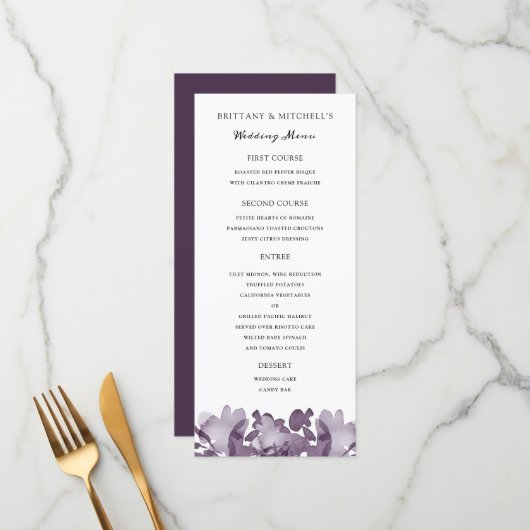 Waterverf Floral Amethyst Wedding Menu (Voorkant / Achterkant in situ)