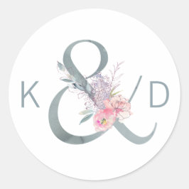 Waterverf Floral Ampersand en Monogram bruiloft Ronde Sticker