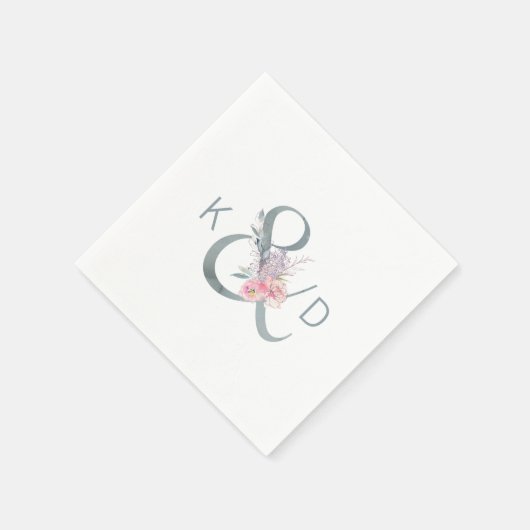 Waterverf Floral Ampersand en Monogram bruiloft Servetten (Hoek)