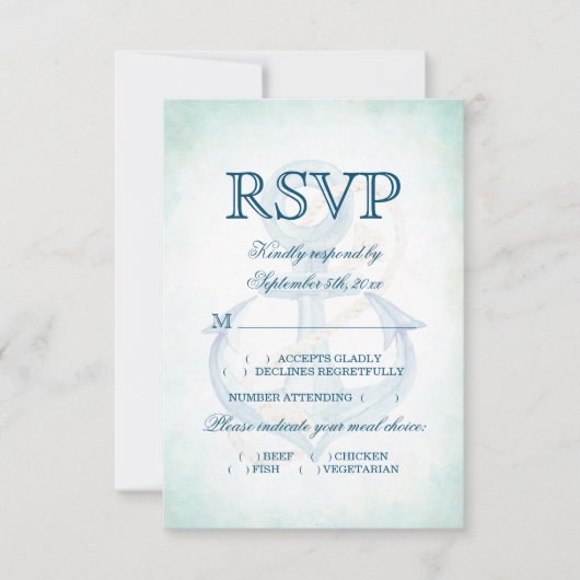 Waterverf Floral Anchor Beach Wedding Meal Choice RSVP Kaartje (Voorkant)