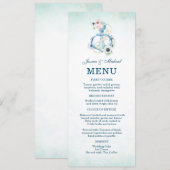 Waterverf Floral Anchor Blauwgroen Beach Wedding Menu (Voorkant / Achterkant)